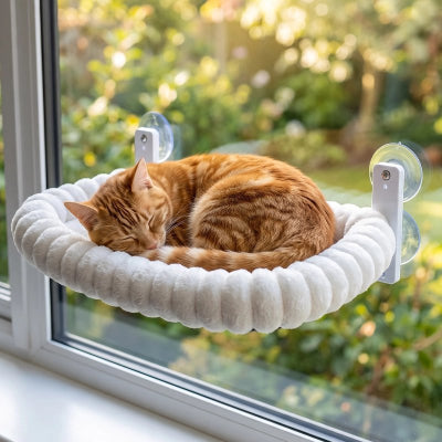 hamac fenêtre chat blanc doux chat endormi