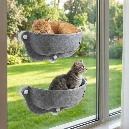 hamac fenêtre chat feutrine gris avec chats 