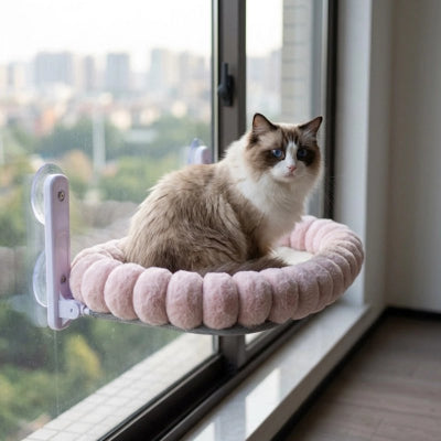 hamac fenêtre chat rose doux 