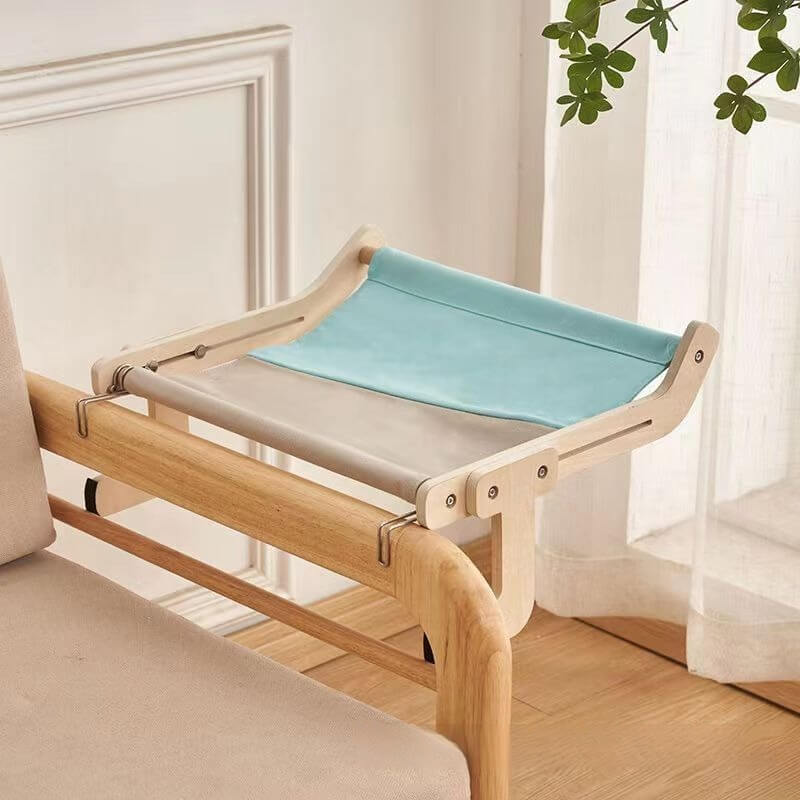 hamac pour chat accroché gris bleu 