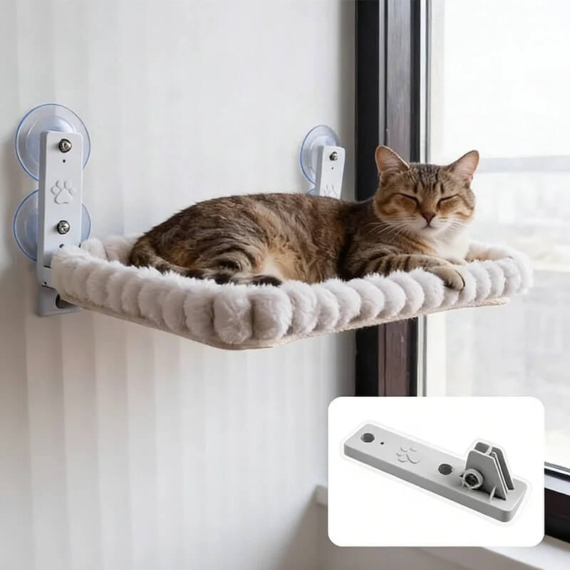 hamac pour chat fenêtre rectangle blanc doux avec chat 2