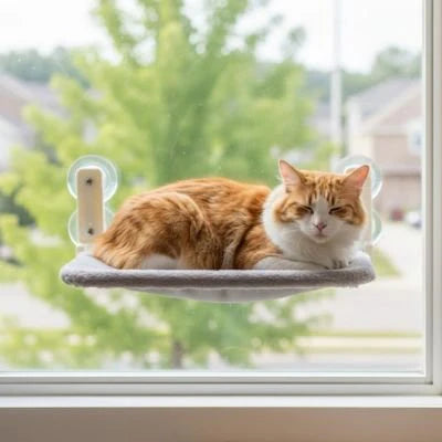 hamac pour chat fenêtre tissu peluche avec chat 