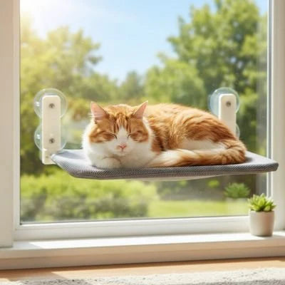 hamac pour chat fenêtre tissu respirant avec chat roux