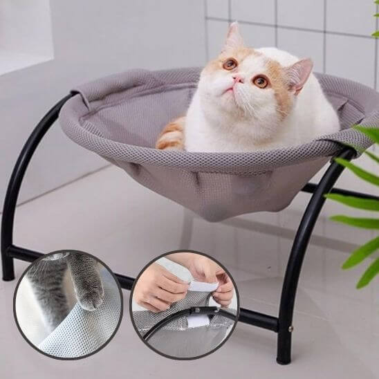 hamac pour chat sur pieds avec chat tranquille  