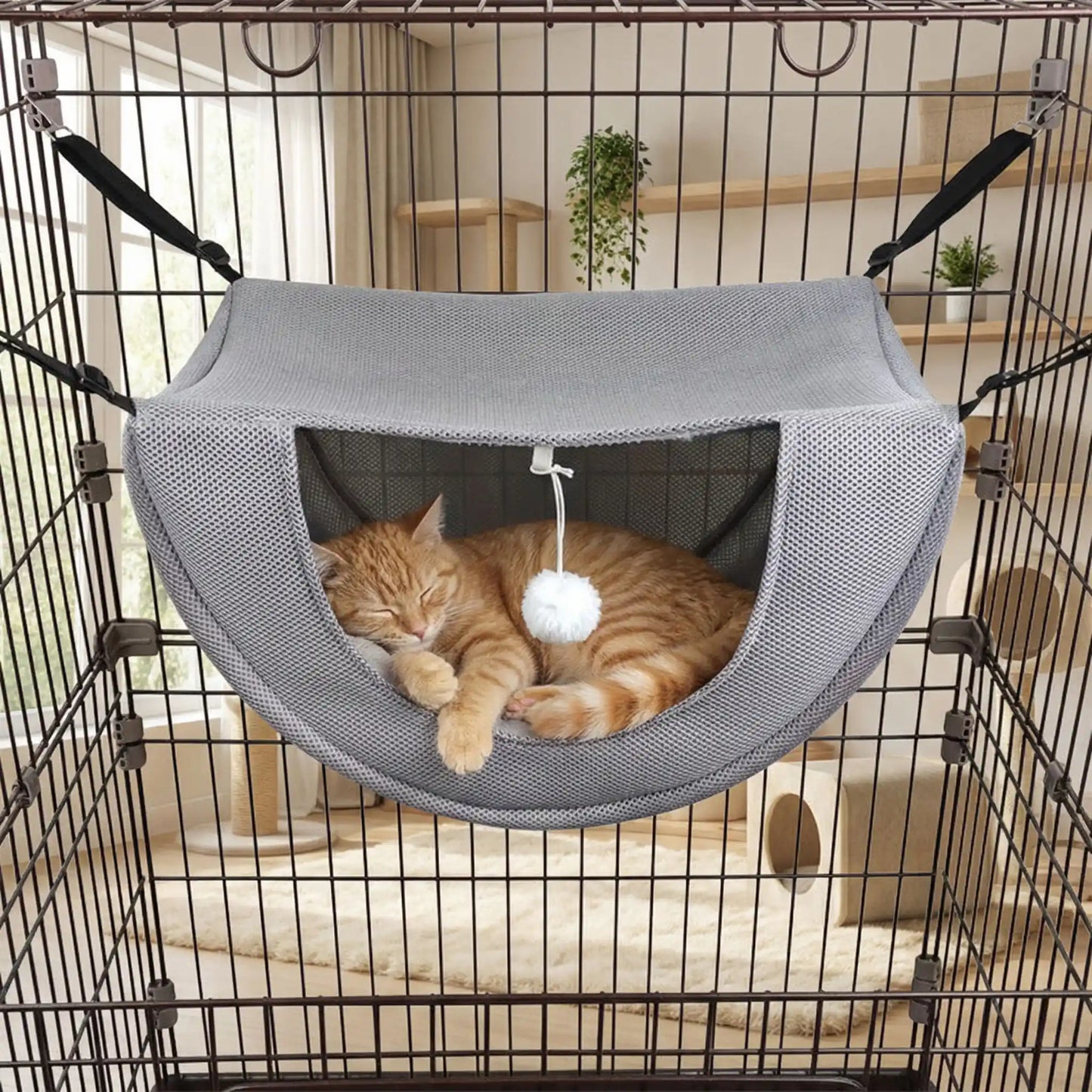 hamac suspendu pour chat avec chat endormi