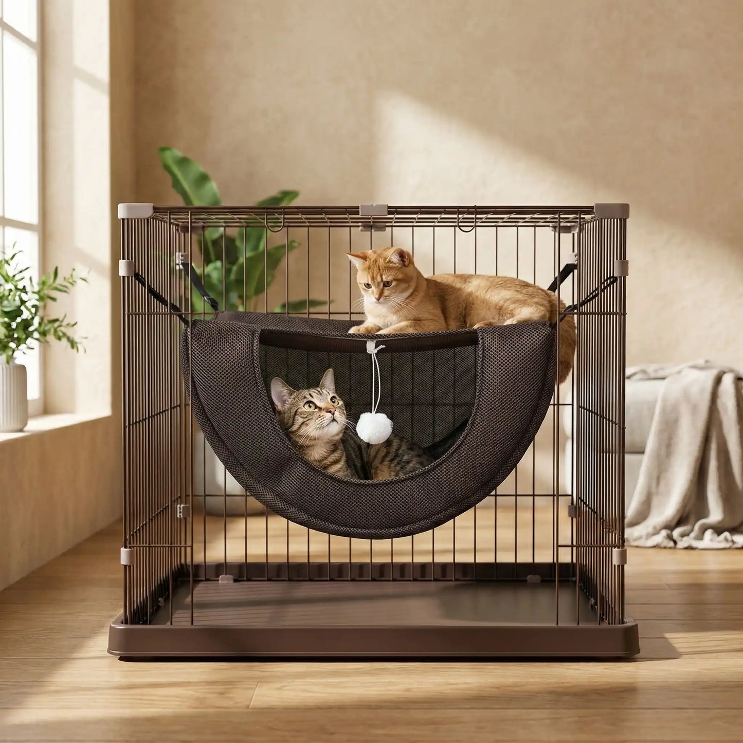hamac suspendu pour chat avec chats dedans dessous
