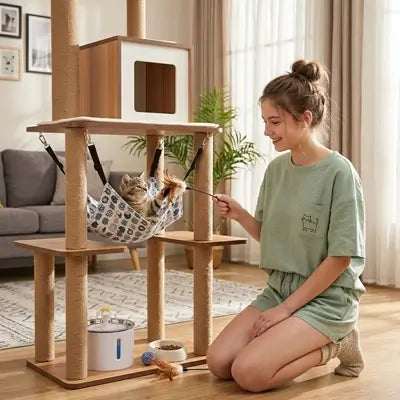 hamac suspendu pour chat blanc motif chat tissu été