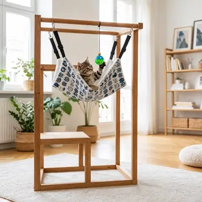 hamac suspendu pour chat blanc motif chat tissu fourrure 