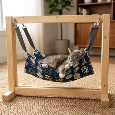 hamac suspendu pour chat bleu motif chat tissu été