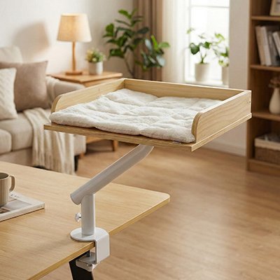 lit chat rotatif en bois  