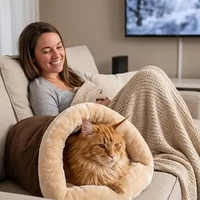 lit chat sac couchage marron humain chat canapé 