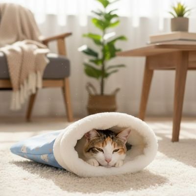 lit chat sac de couchage lapins avec chat au repos 