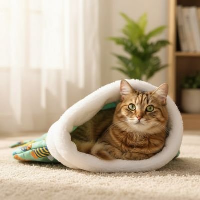lit chat sac de couchage poissons avec chat allongé
