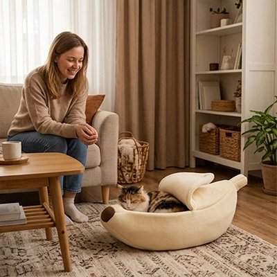 lit pour chat banane blanche humain chat au repos 