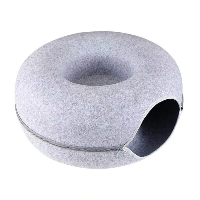 lit pour chat donut tunnel gris clair 