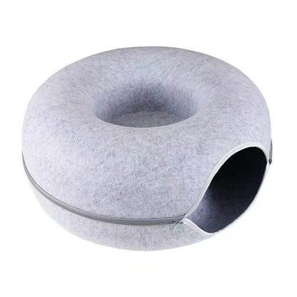 lit pour chat donut tunnel gris clair 