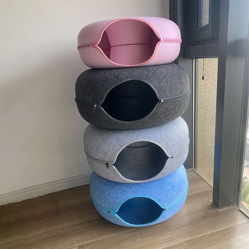 lit pour chat donut tunnel gris foncé clair rose bleu 