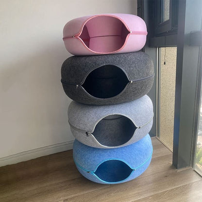 lit pour chat donut tunnel gris foncé clair rose bleu 