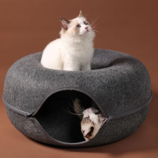 lit pour chat donut tunnel gris foncé 