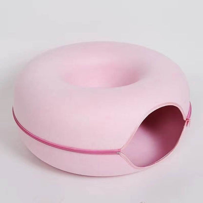 lit pour chat donut tunnel rose 