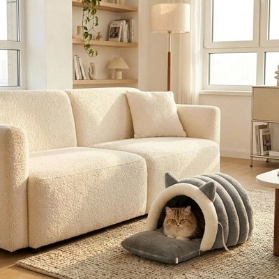 lit pour chat tunnel gris oreilles chat 