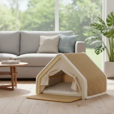 maison pour chat beige 