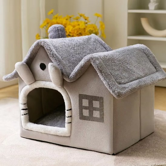 maison pour chat grise oreilles lapin 