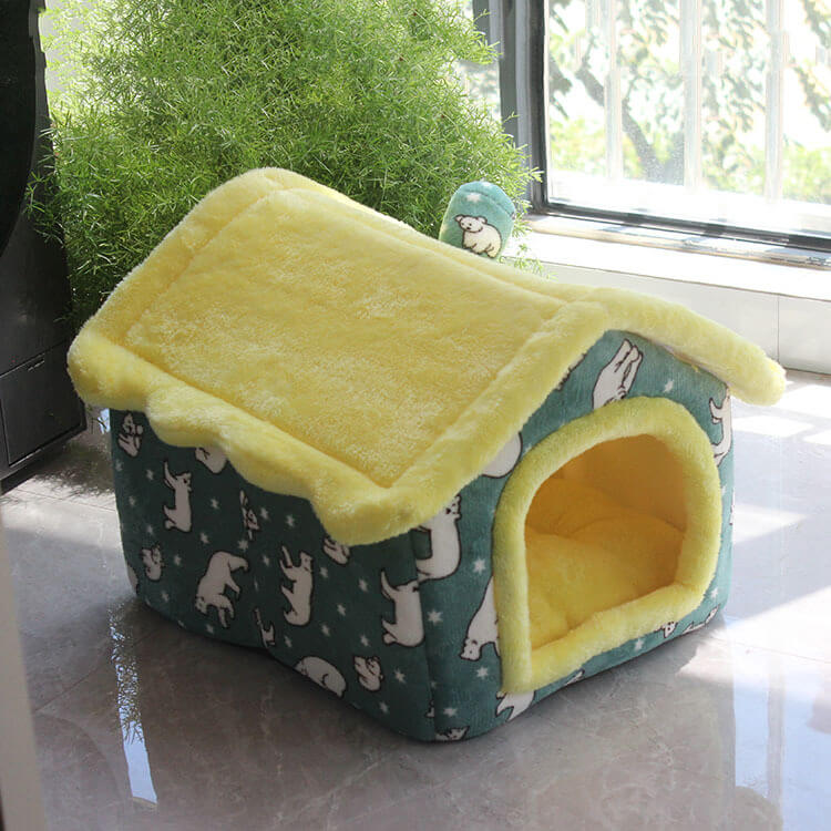 maison pour chat mignonne jaune verte chats