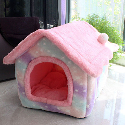 maison pour chat mignonne rose étoilée