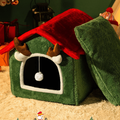 niche à chat édition festive noël oreilles cerf coussin amovible  