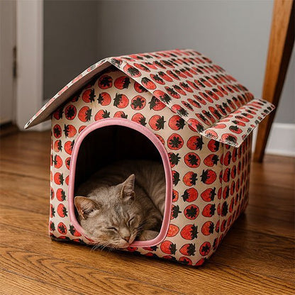 niche à chat extérieur blanche fraises 