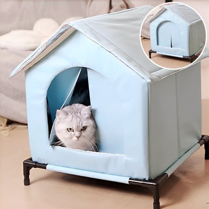 niche à chat extérieur sur pied imperméable bleu clair           