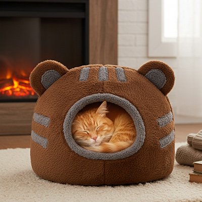 niche à chat tête d'ours marron 