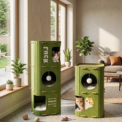 niche à chat verte plusieurs couchages à étage