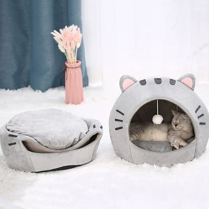 Niche chat oreilles chat panier grotte gris