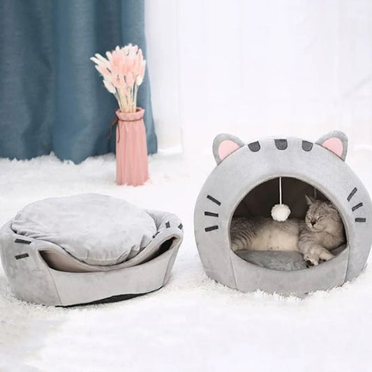 Niche chat oreilles chat panier grotte gris