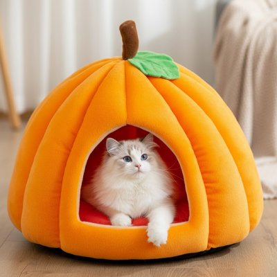 niche pour chat citrouille orange 