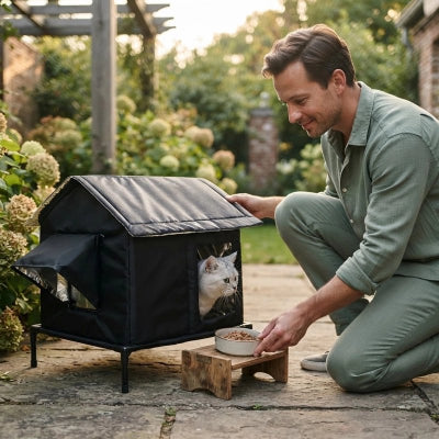 niche pour chat extérieur jardin homme et chat