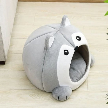 niche pour chat grotte husky gris de profil