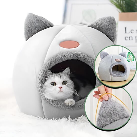 niche pour chat oreilles chat gris avec chat dedans 4