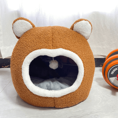 niche pour chat oreilles ours marron