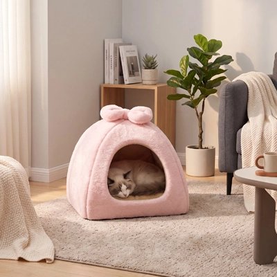 niche pour chat rose triangle chat endormi salon