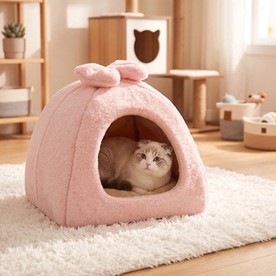 niche pour chat rose triangle coin chat