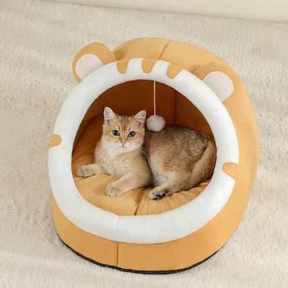 niche pour chat semi-fermée tigre orange avec chat                                                  