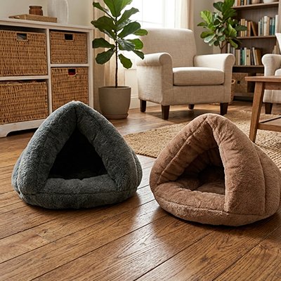 niche pour chat triangle semi-fermée gris brun