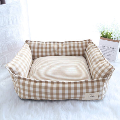 panier chat carreaux vichy beige chaleureux 