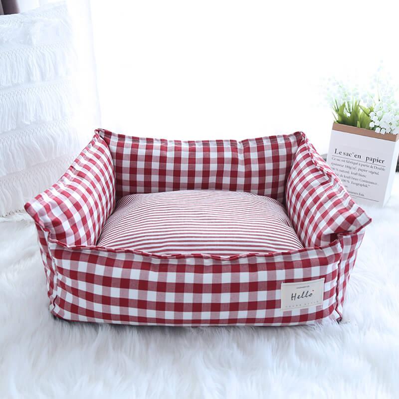 panier chat carreaux vichy rouge classique 