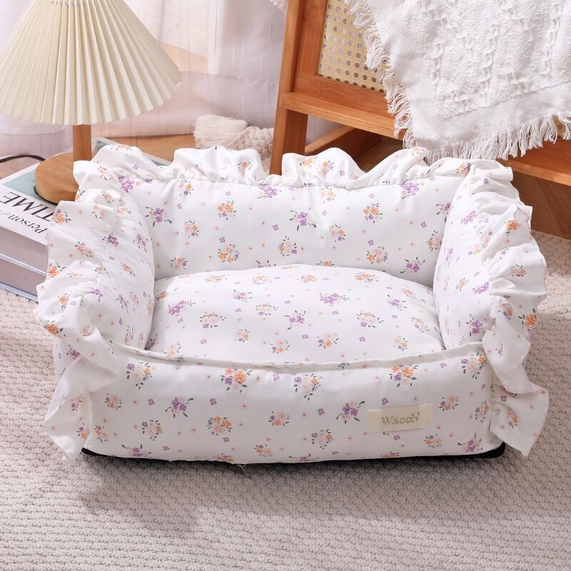 panier chat dentelle design floral orange mauve 