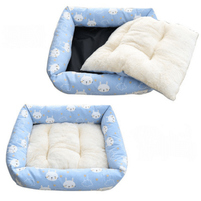 panier chat housse bleue lapin coussin reversible 