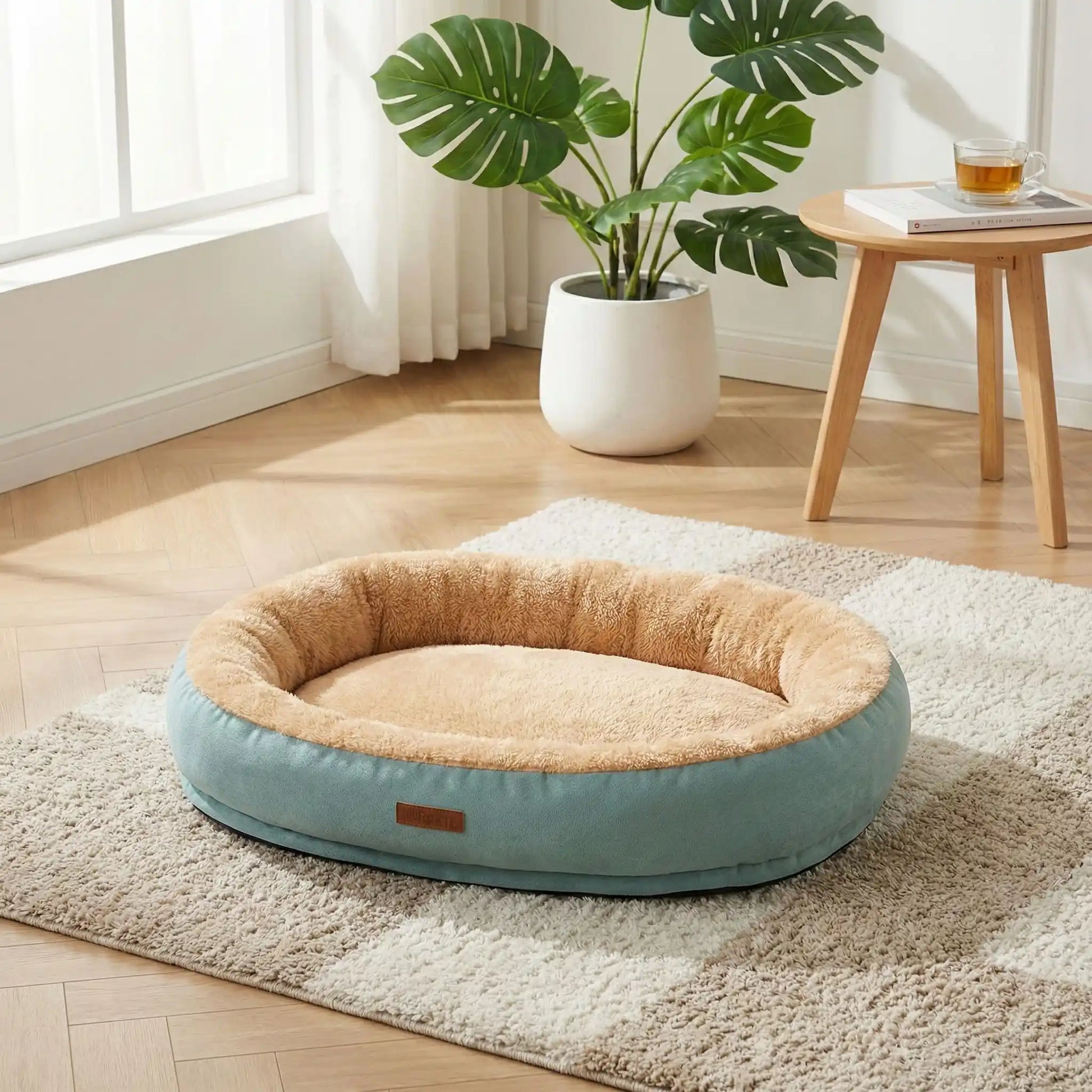 panier chat rebords rembourrés bleu doux 